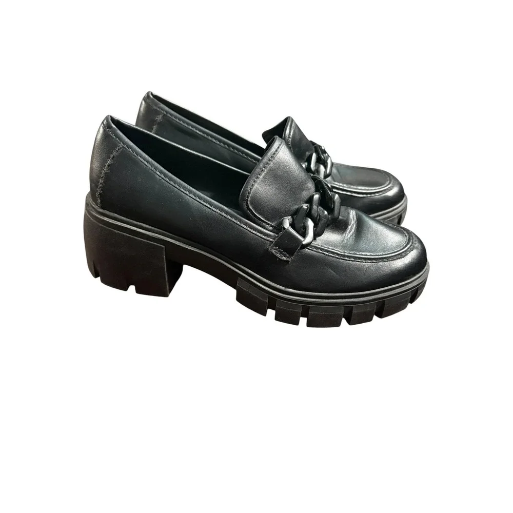 Madden Girl Black Platform Lug Sole Chain Loafers Block Heel Womens 9.5M